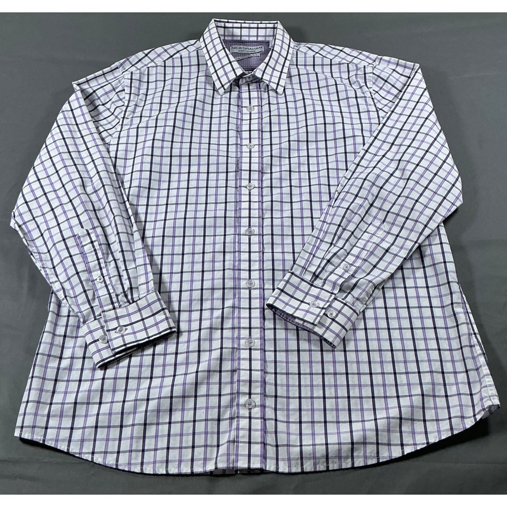 Nick Graham Everywhere Mens XL Purple Plaid Modern Fit Button Down Dress Shirt‎